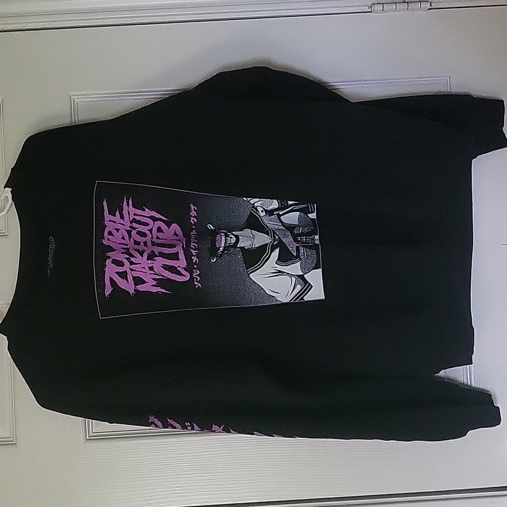 Zombie Makeout Club Schoolgirl Zombie Sweatshirt Black, White, & Purple - Large